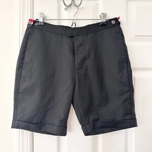 Thom Browne Black Wool Blend Flat Front Dress Bermuda Cuff Shorts 1 Stripe Band